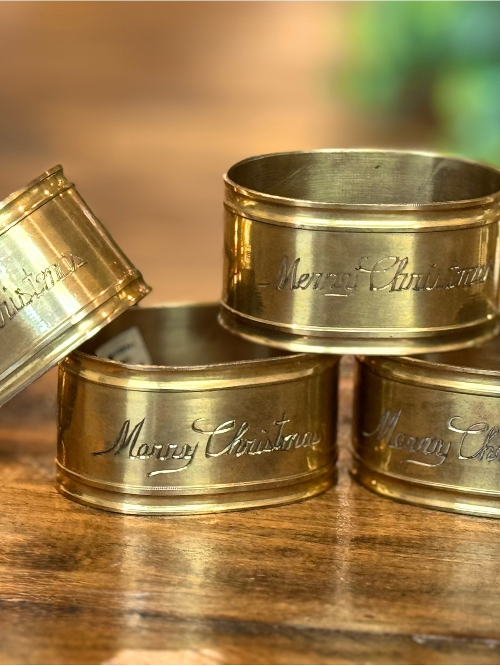 Vintage Brass 'Merry Christmas' Napkin Rings - Set of 4